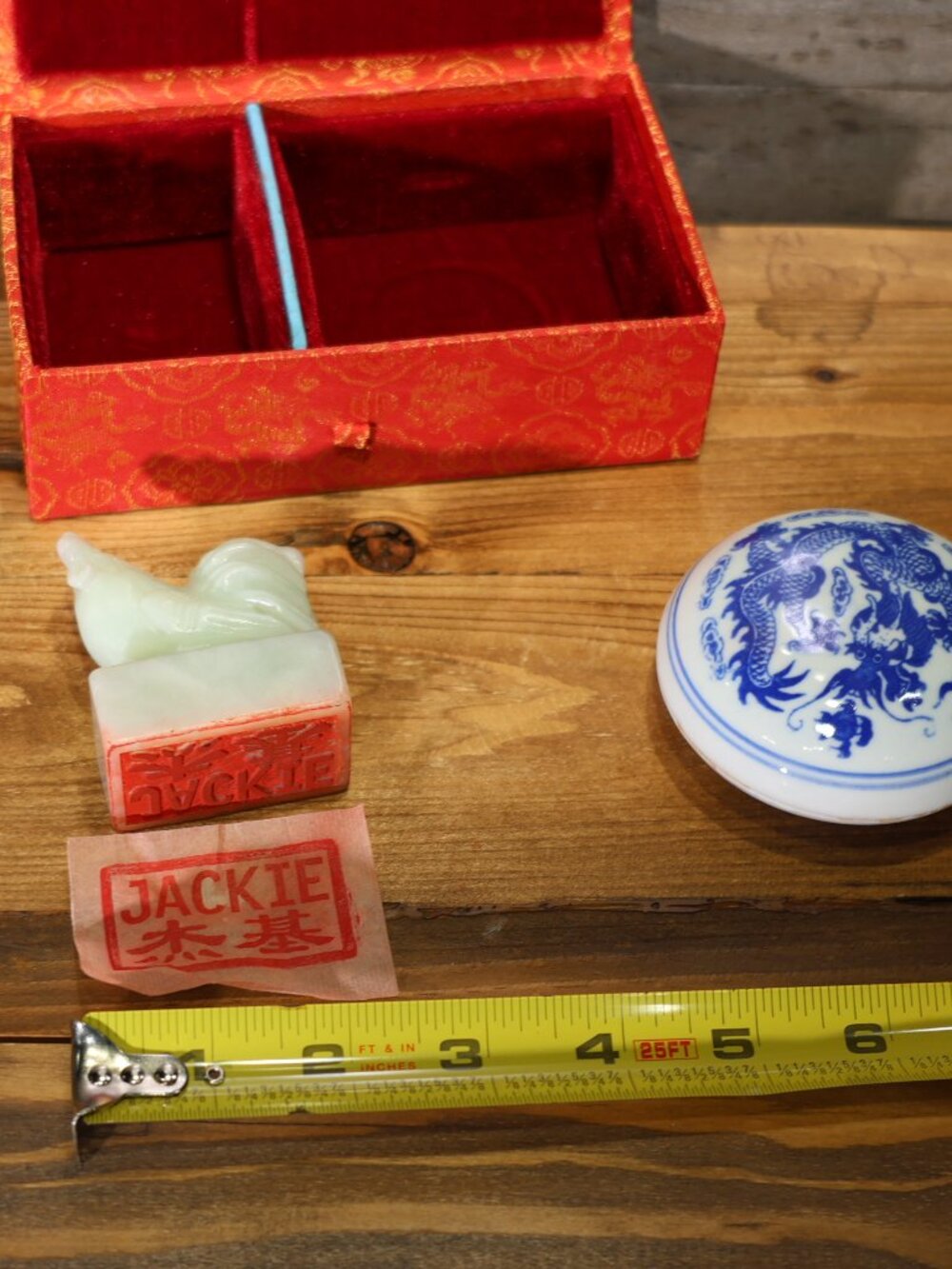 Vintage Chinese Ink and Stamp Set Carved Soapstone Rooster Personalized "JACKIE" - Picture 5 of 6